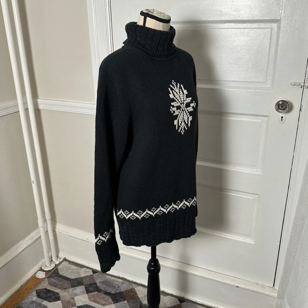 Northern Reflections‎ Vintage Black Turtleneck Sweater White Nordic Embroidered - Picture 5 of 16